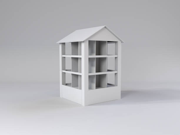 istock Fsu retail stand free standing unit posm plain mockup display stand house 1289971122
