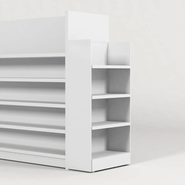Fsu retail stand free standing unit posm plain mockup display stand gondola end 3D rendering for a retial store free standing unit mockup white gondola gondola stock pictures, royalty-free photos & images