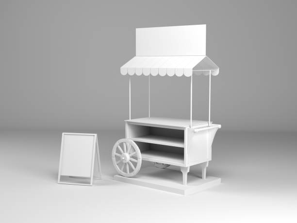 istock Fsu retail stand free standing unit posm plain mockup display stand cart icecream 1289971149
