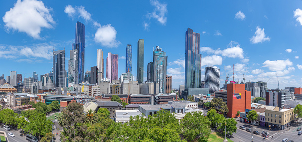 Melbourne, Australia, December 31, 2019: Skyscrapers at Central Business District of Melboure, Australia