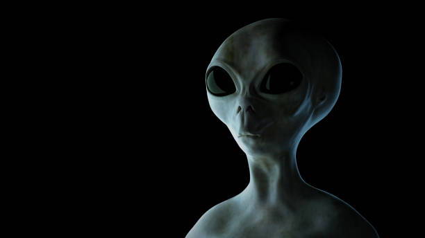 istock Spooky alien on black background. 3D rendered illustration. 1289973224