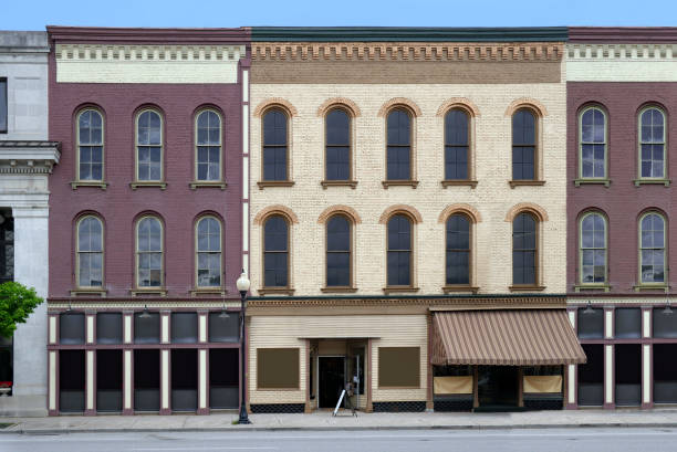 istock old fashioned small town main street facade with painted brick buildings 1289975491
