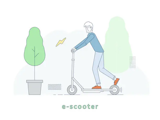 Vector illustration of Young Man Riding an Electric Scooter