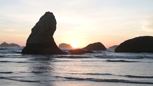Video of Coastal Landscape at Sunset in Bandon Beach Oregon