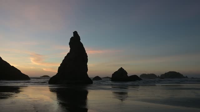 Video of Bandon Beach Oregon Coastal Landscape in Silhouette at Dusk