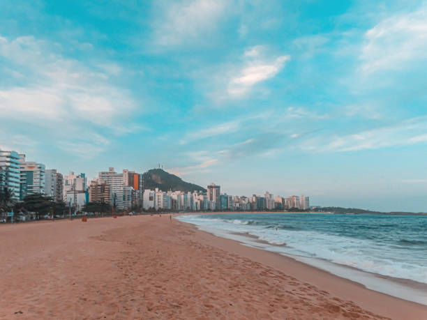 istock Praia Da Costa beach, Morro do Moreno hill 1289983227