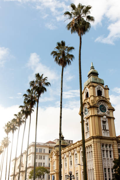 The Rio Grande do Sul Memorial is a cultural center in Porto Alegre, installed in a historic building located at Praça da Alfândega, in the Historic Center of the city.\nIt is a picture of the building taken on beautiful day with blue skies and bright sun.