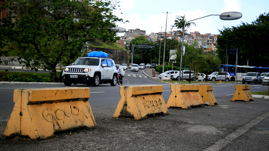 salvador, bahia, brazil - december 4, 2020: street blocked with concert block in the city of Salvador.