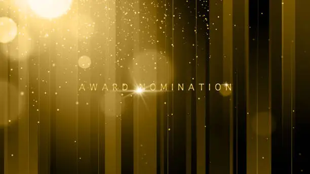 Vector illustration of Award nomination ceremony luxury background with golden glitter sparkles, lines and bokeh. Vector presentation shiny poster.