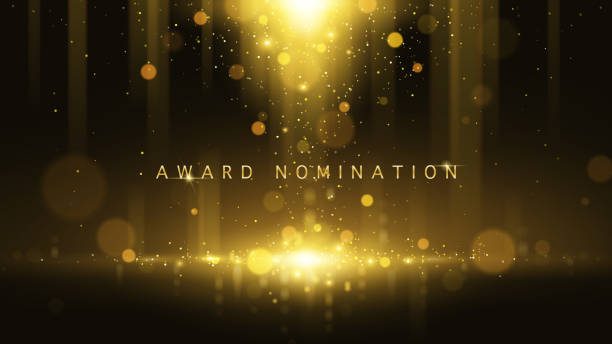 Award nomination ceremony luxury background with golden glitter sparkles and bokeh. Vector presentation shiny poster. Award nomination ceremony luxury background with golden glitter sparkles and bokeh. Vector presentation shiny poster. Film or music festival poster design template. trophy award stock illustrations