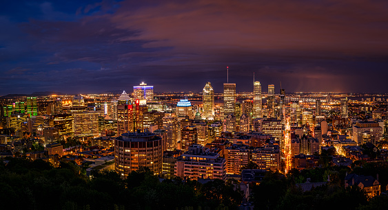 Panoramic view of Downtown City of Montreal - from Mont Royal, Montreal, Quebec.