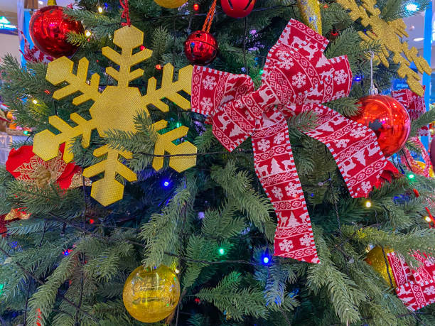 istock Shiny baubles and ornament on Christmas pine tree 1289997935