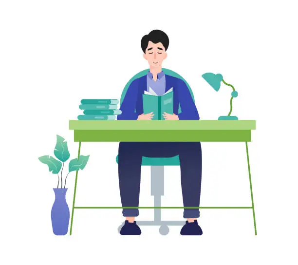 Vector illustration of Young man reading book
