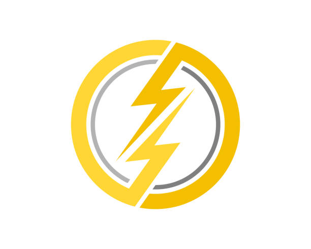 원 모양 로고가 있는 전기 연결 - moving up flash stock illustrations