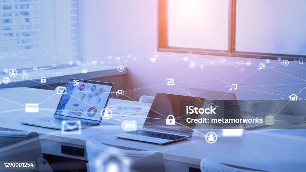 Smart Office Concept Communication Network Iot Telecommunication Stock Photo - Download Image Now