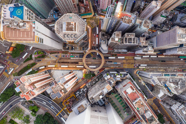 istock Circular footbridge in Hong Kong downtown 1290001379