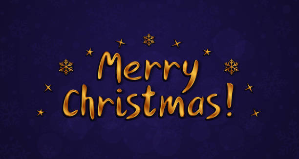 istock Merry Christmas golden lettering on navy blue background with snowflakes. Elegant decoration for poster, flyer, invitation, website 1290003036