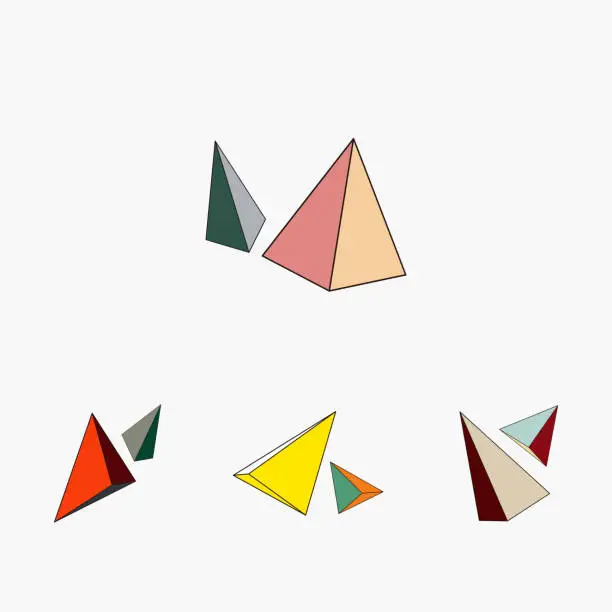 Vector illustration of Set of color 3D triangle cone model group icon for design