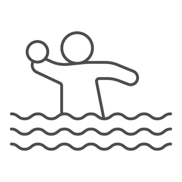 illustrations, cliparts, dessins animés et icônes de joueur de volleyball avec la bille dans l’icône mince de ligne d’eau, concept de parc aquatique, signe de volleyball d’eau sur le fond blanc, icône de water-polo dans le modèle de contour pour la conception mobile et web. graphiques vectoriels. - volleyball silhouette volleying beach volleyball