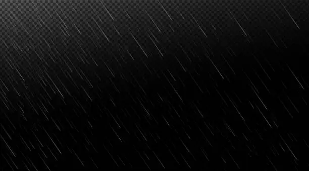Vector illustration of Rain falling water drops on transparent background