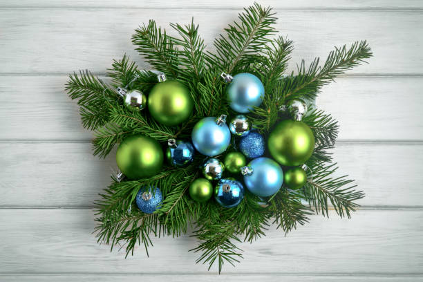 istock Christmas decor blue and green ornaments, toned 1290018200