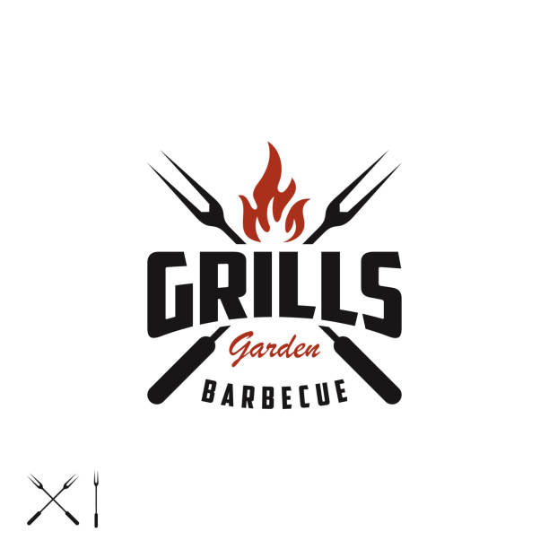 illustrations, cliparts, dessins animés et icônes de barbecue, barbecue, gril et bar, étiquette, badge - barbecue grill chef barbecue sausage