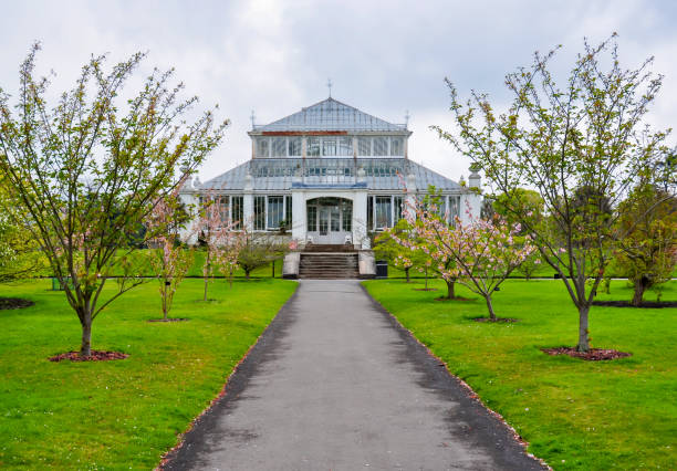 Greenhouse in Kew botanical gardens in spring, London, UK London, UK - April 2018: Greenhouse in Kew botanical gardens in spring kew gardens spring stock pictures, royalty-free photos & images