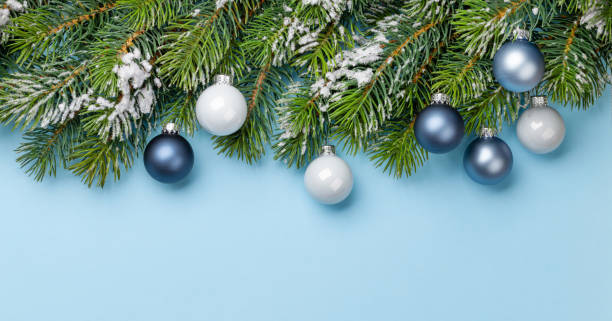 istock Christmas greeting card with fir tree and decor 1290021743