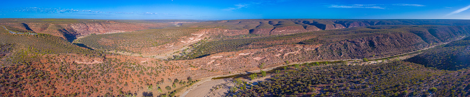 Aerial view of Murchison river reaching the loop at Kalbarri national park in Australia