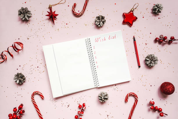 istock Wish list text on notebook, christmas concept. 1290028047