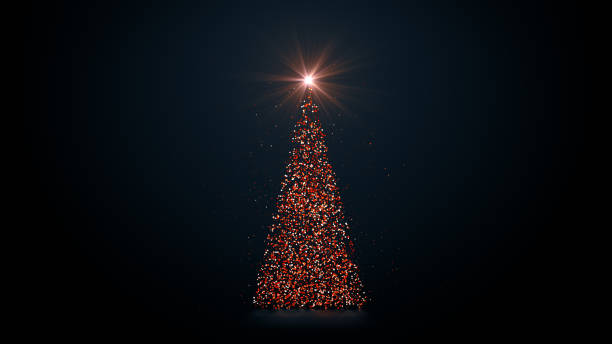 istock Merry Christmas holiday greeting card. Glowing Christmas tree from particulars 1290030443