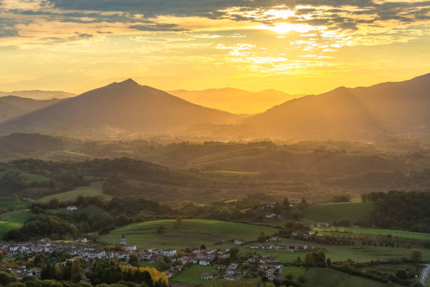 aerial view of the village of ainhoa - birds eye chilli imagens e fotografias de stock