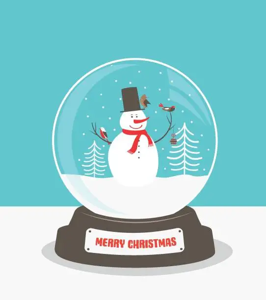 Vector illustration of Christmas glass ball with snowman.