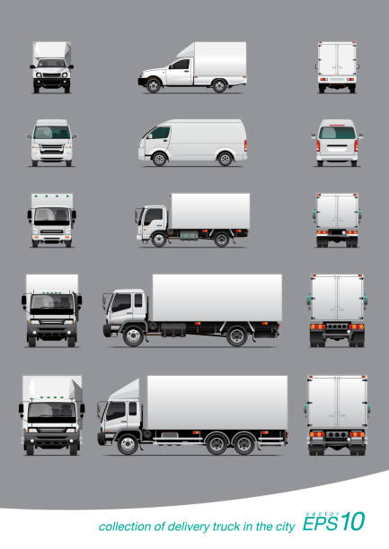 lieferwagen-set - delivering freedom shipping truck stock-grafiken, -clipart, -cartoons und -symbole