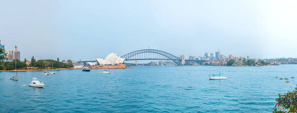 Sydney bridge and opera viewed from royal botanical garden, Australia