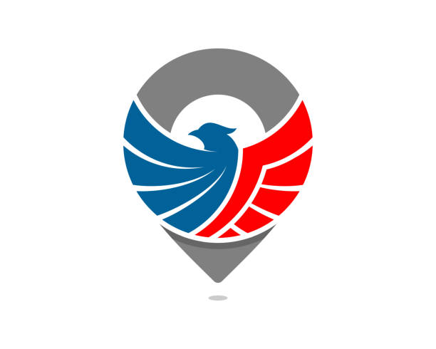Flying american eagle in the pin location Flying american eagle in the pin location eagles stock illustrations