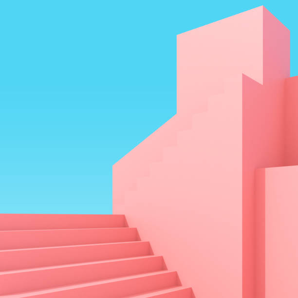 istock 3D Illustration of minimal architecture, Abstract building with stairs. 1290034438