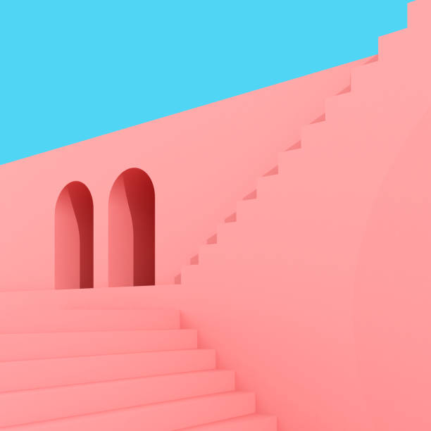 istock 3D Illustration of minimal architecture, Abstract building with stairs. 1290034446