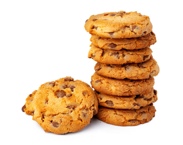 istock Stacked chocolate chip cookies isolated on white background 1290035066