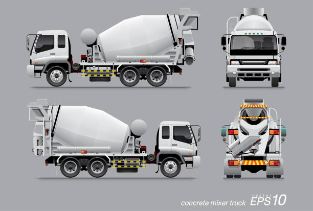 mixer truck VECTOR EPS10 - white concrete mixer truck, isolated on grey background. mixing cement stock illustrations