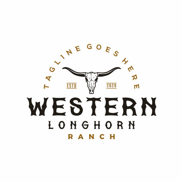 Texas Longhorn, Country Western Bull Cattle Vector black skulls buffalo stock illustration, Gulf Coast States, USA, West - Texas, Vector, Logo Texas Longhorn logo, Country Western Bull Cattle Vintage Retro Logo Design silhouette of a cowboys logo pic stock illustrations
