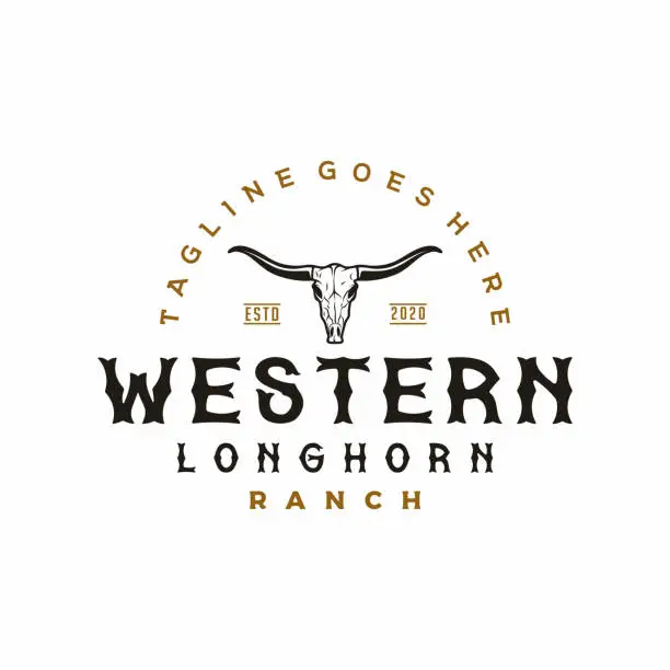 Vector illustration of Texas Longhorn, Country Western Bull Cattle Vector black skulls buffalo stock illustration, Gulf Coast States, USA, West - Texas, Vector, Logo