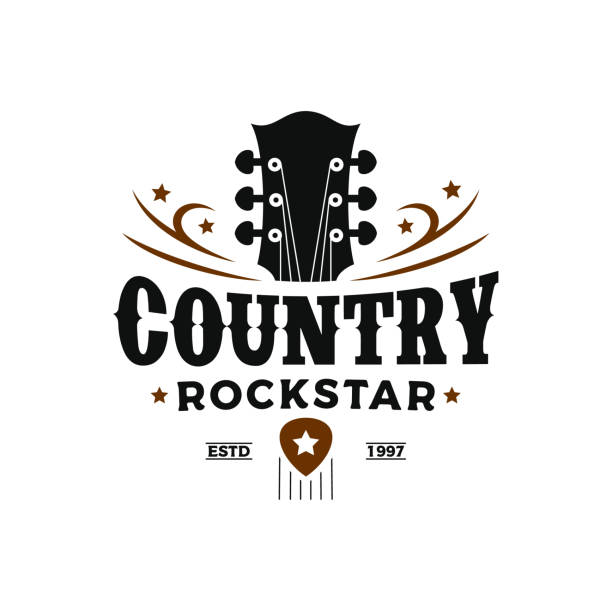 vintage retro klassische country-musik, gitarre vintage retro logo-design - gitarre stock-grafiken, -clipart, -cartoons und -symbole