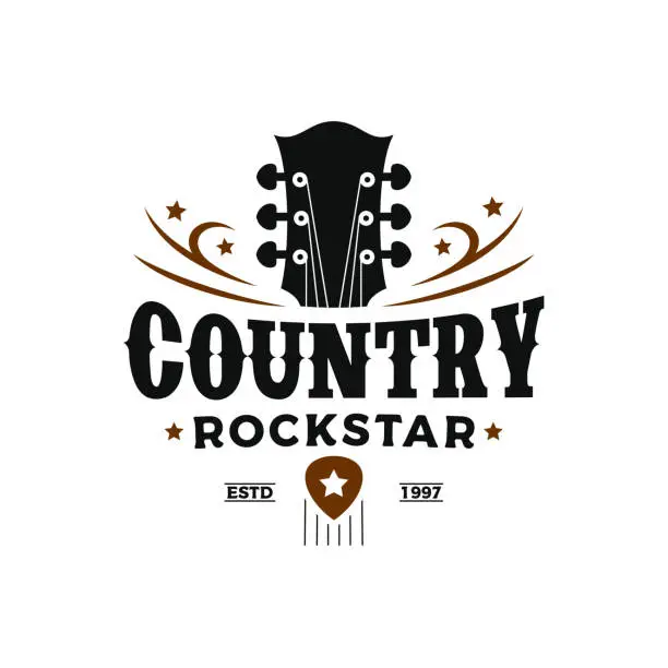 Vector illustration of Vintage retro Classic country music, guitar vintage retro logo design