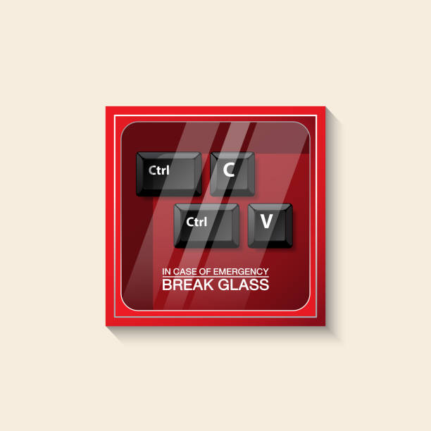 emergency box concept VECTOR EPS10 - red emergency box and keyboard button ctrl,C,V with text
in case of emergency break glass on front, isolated on cream background. emergency break glass box stock illustrations
