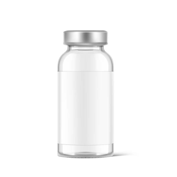 istock Transparent glass bottle for vaccine injections mockup. 1290042757