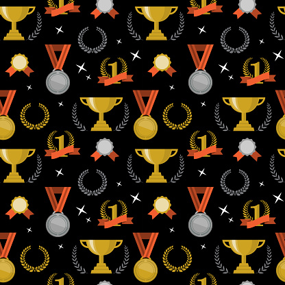 Awarded Pattern Seamless Awards Pattern Cups Medals And Emblems On A Black Background ...