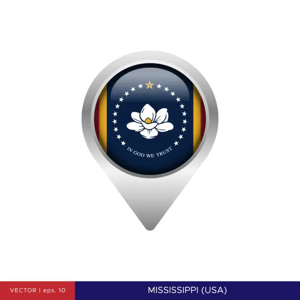 Vector illustration of State of Mississippi - US Flag Map Pin Vector Stock Illustration Design Template