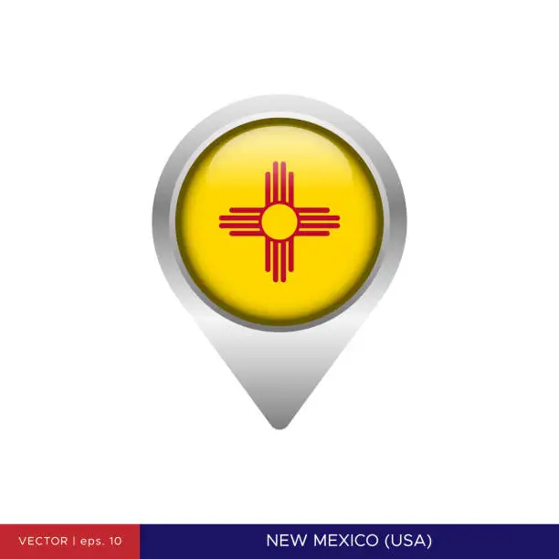Vector illustration of State of New Mexico - US Flag Map Pin Vector Stock Illustration Design Template