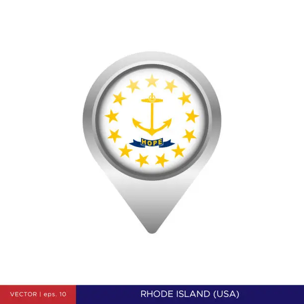 Vector illustration of State of Rhode Island - US Flag Map Pin Vector Stock Illustration Design Template
